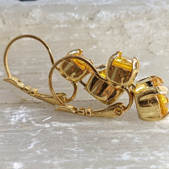 7.2 Total Carats Genuine Bright Yellow Sapphire in 14K Gold Plated Earrings - Picture 3 of 4